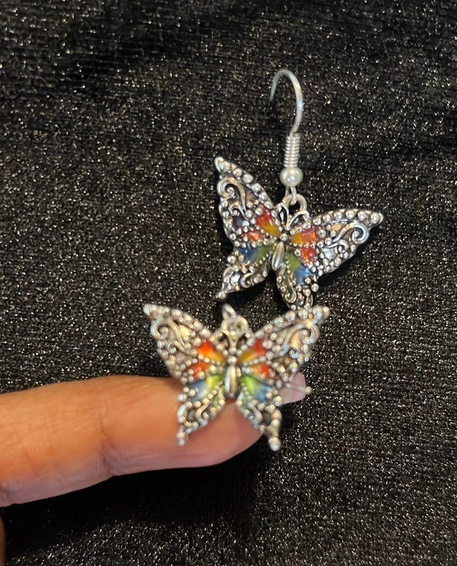 Rainbow Butterfly dangle earrings Silver - Image 4