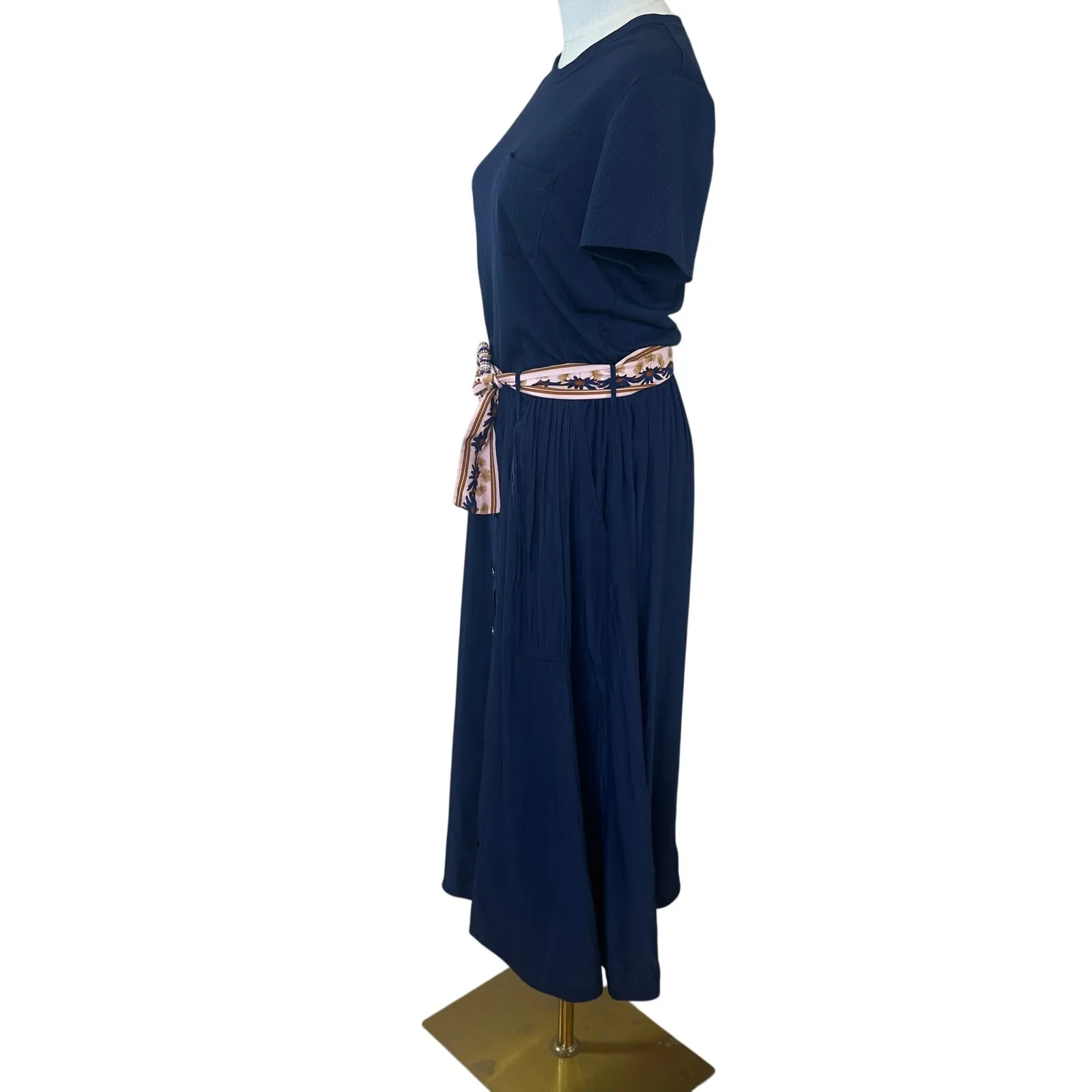 Ramy Brook Blue Pleated Midi Dress LARGE Business Casual Designer Preppy $400 - Image 9