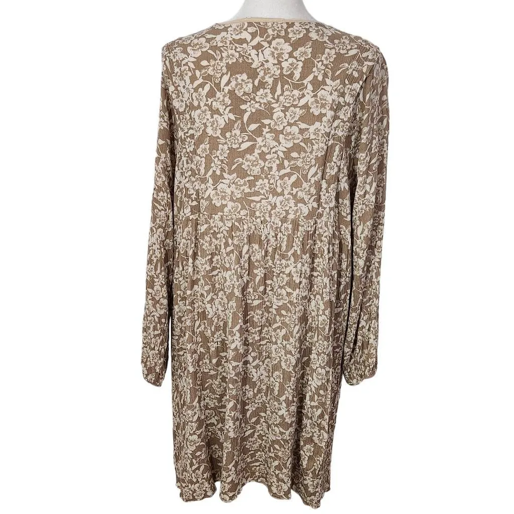 Gilli Tan Cream Floral Mini Babydoll Dress Size Large Wedding Guest Dress - Image 2