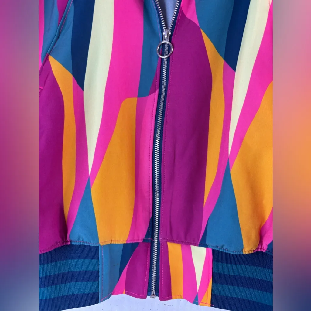 Tek Gear L Abstract Zip Front Bomber Athletic Top Warm Up Jacket - Image 4