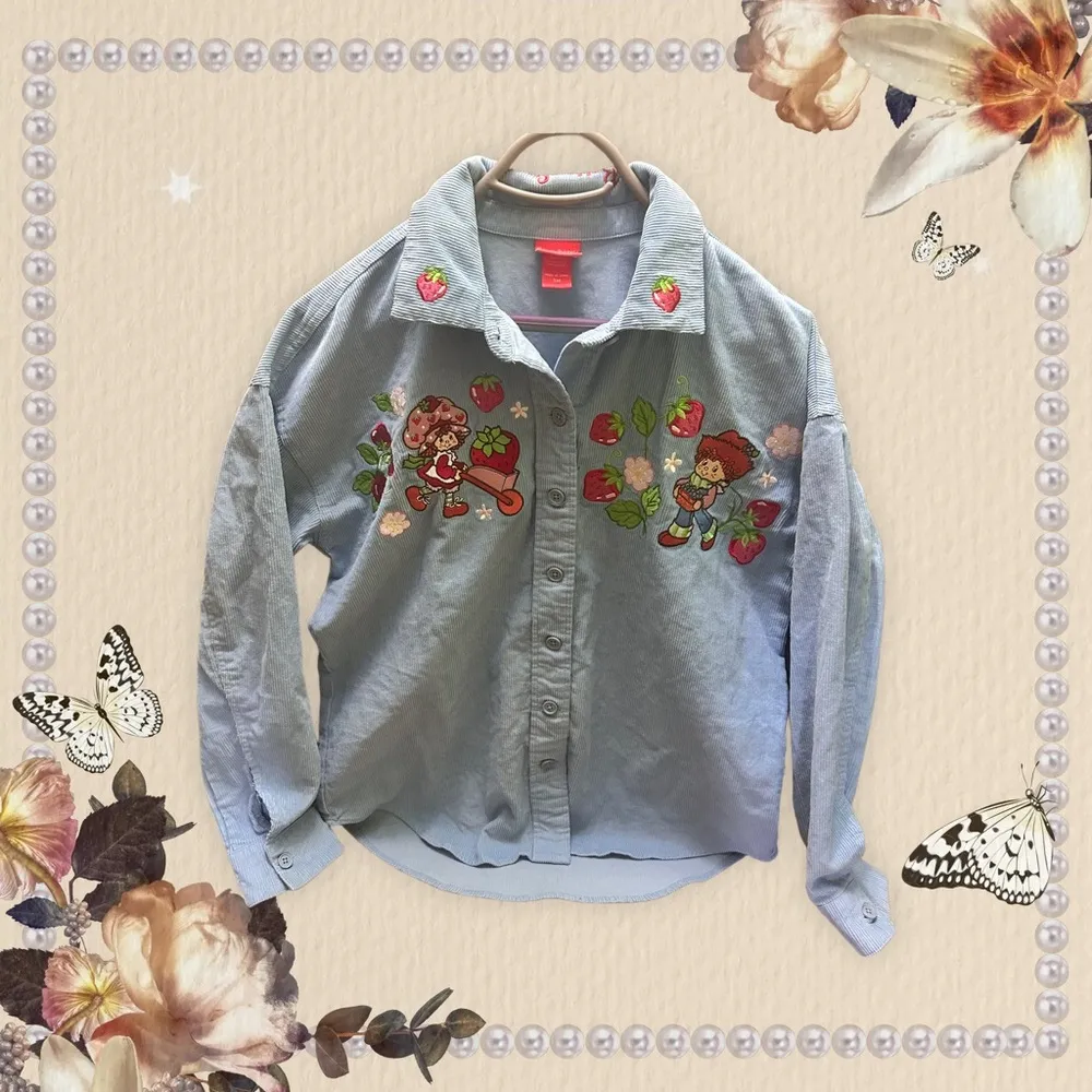 Women’s Blue Corduroy Shirt with Strawberry Embroidery size S/M Size M - Image 10