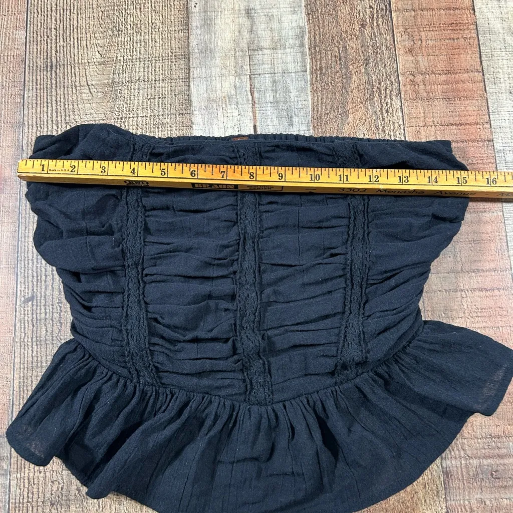 Free People Black Strapless Ruched Peplum Top XS Boho Cottagecore Grunge - Image 7