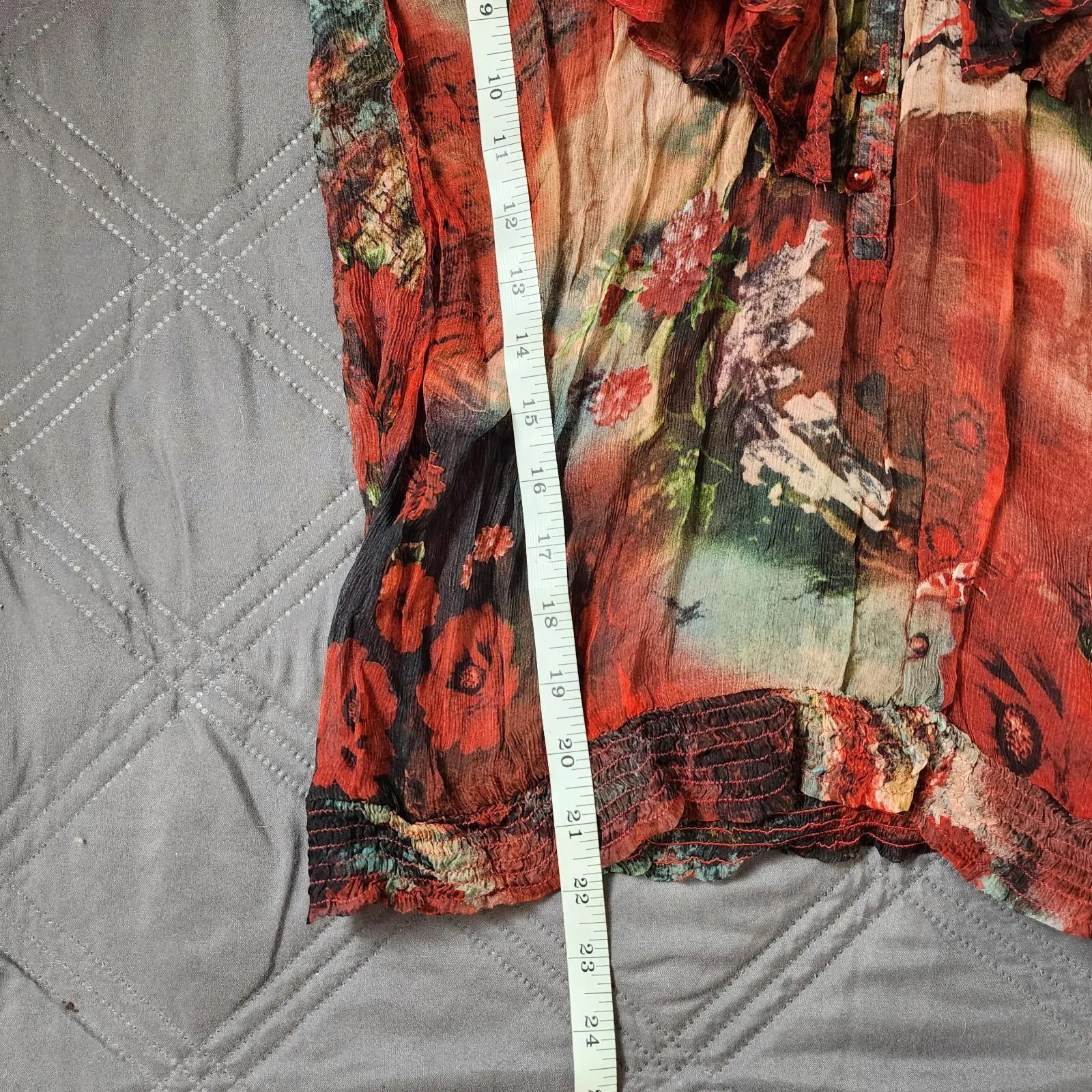 Ya Da 100% Silk Sheer Floral Blouse Ruffle Fairy Grunge Whimsigoth Top Y2K M Red Size M - Image 7