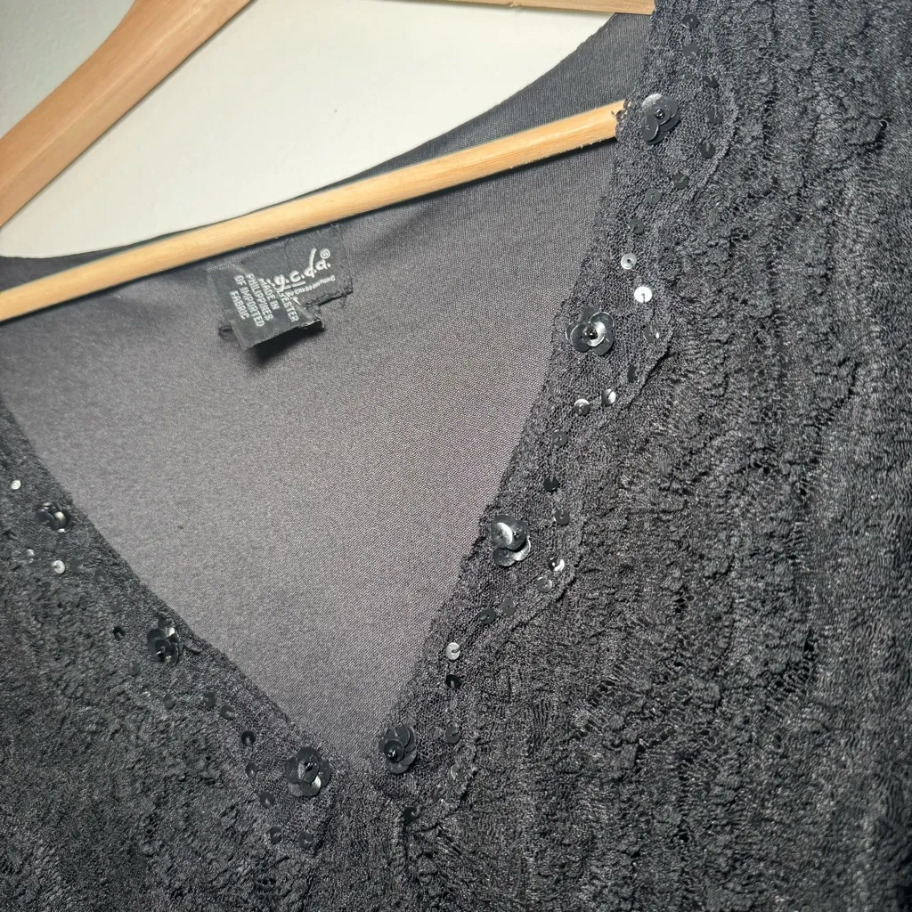 Y2K Lace Top Womens Extra Large Black Sheer Elegant Boho Formal Goth Witchy Size XL - Image 3