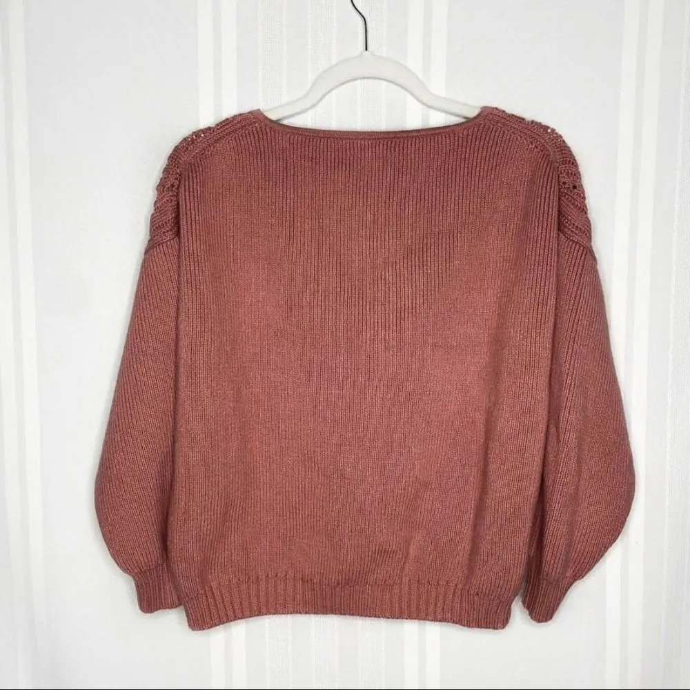 J. Crew Point Sur Boxy Pointelle Cable Knit Pullover Sweater Drop Shoulder Mauve - Image 11