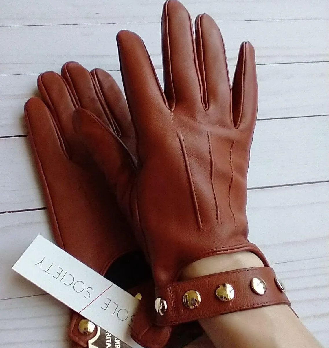 Leather Gloves with Studs NWT - Image 3