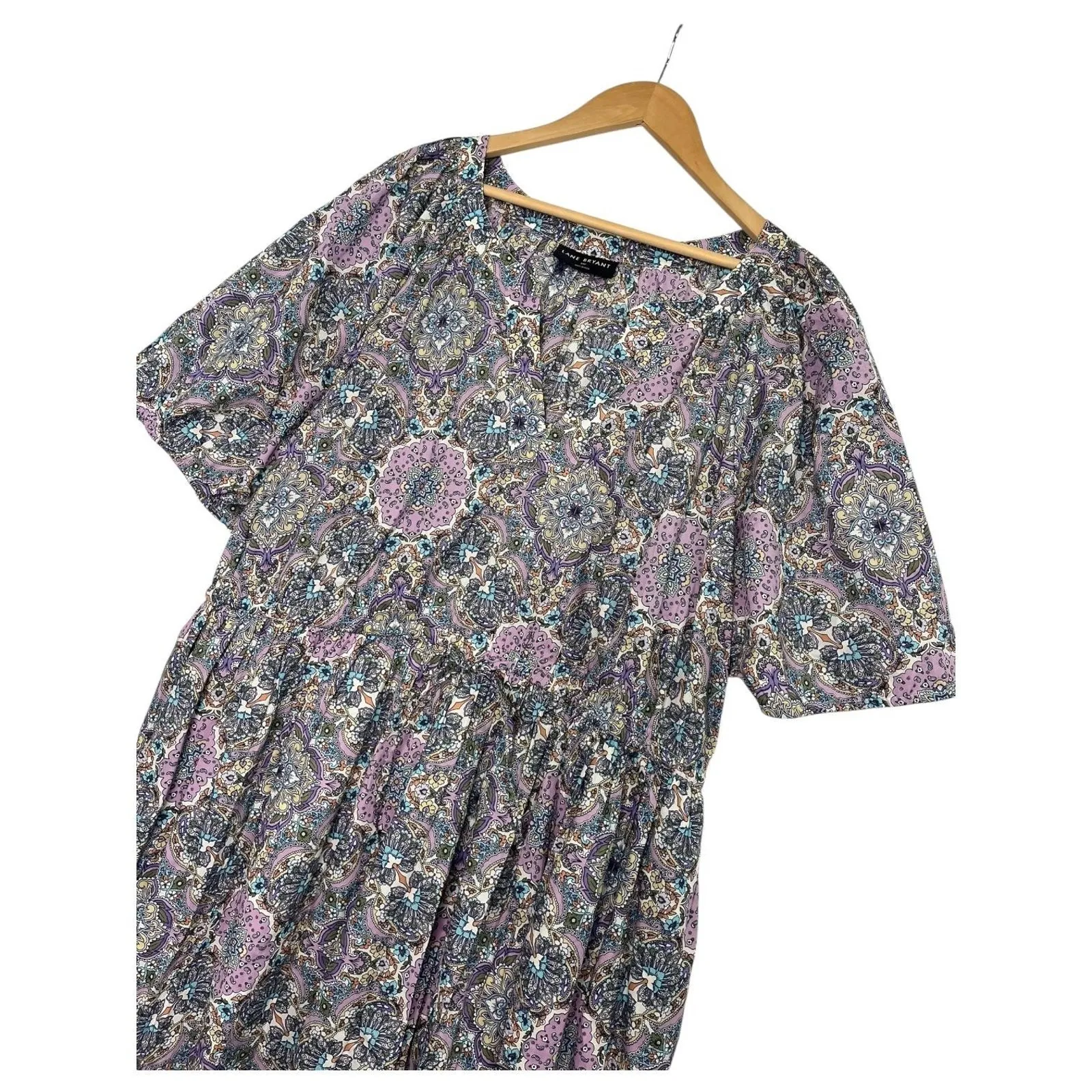 Lane Bryant Dress Womens 24P Purple Midi Geometric Boho Tiered Pockets Peasant - Image 3
