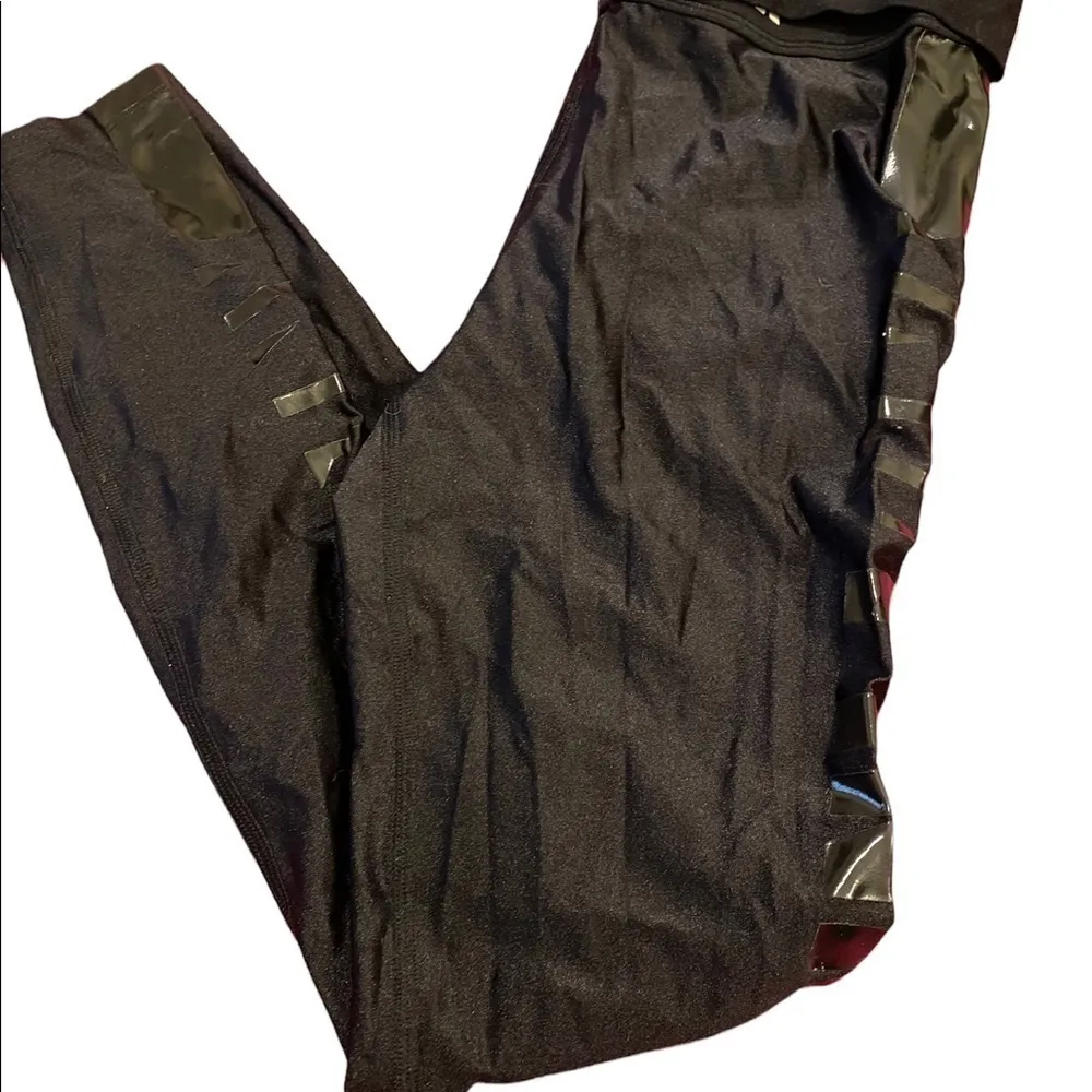 Victoria's Secret PINK double strap black sheen leggings - Image 2