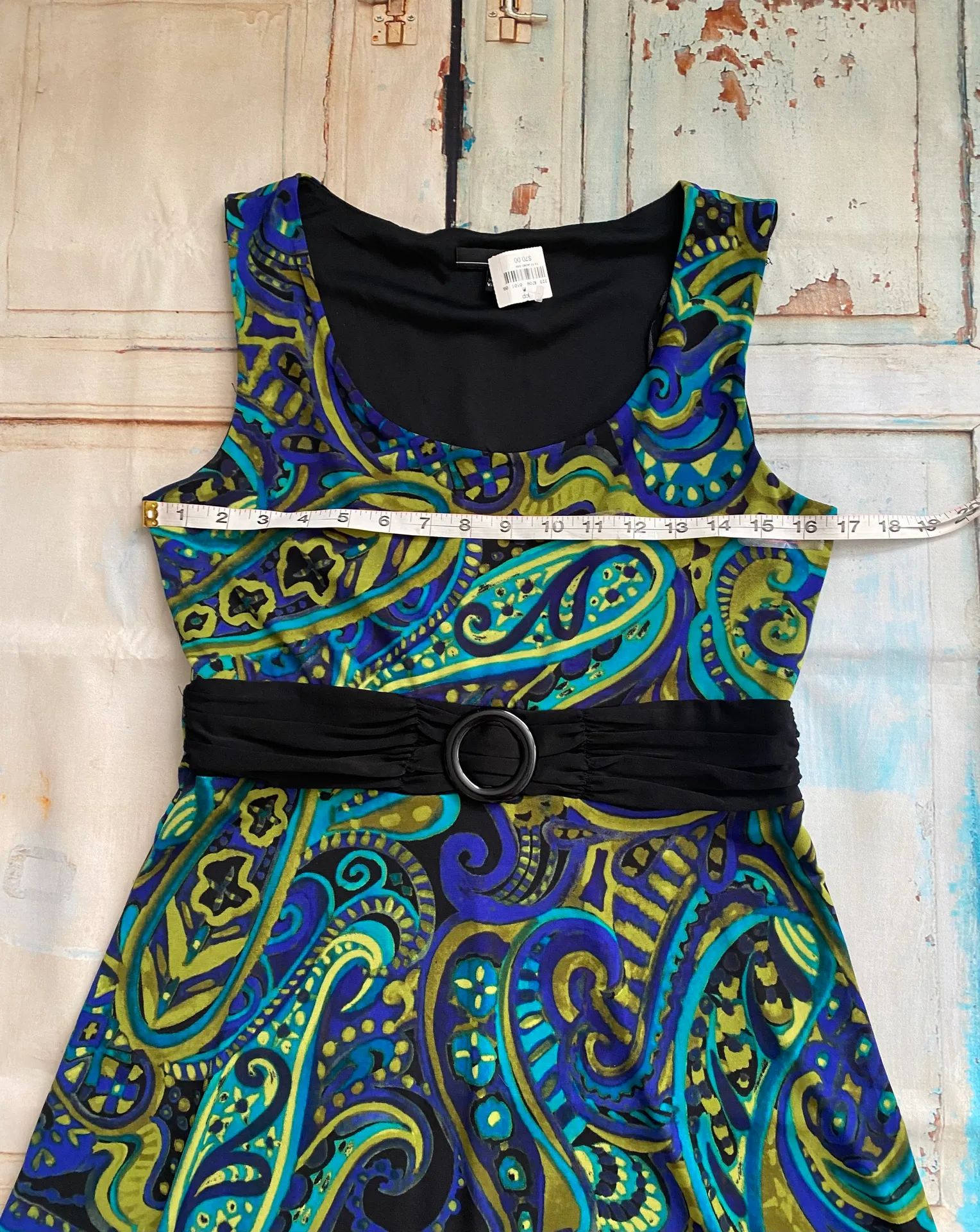 Women's Sleeveless Scoop Neck Blue Green Midi Fit & Flare Dress Size Small - Image 8