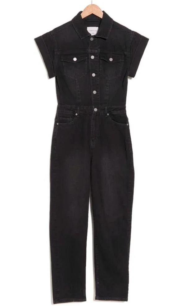 Habitual Denim Short Sleeve Jumpsuit Overalls Black/Gray Size 4 NEW - Image 4