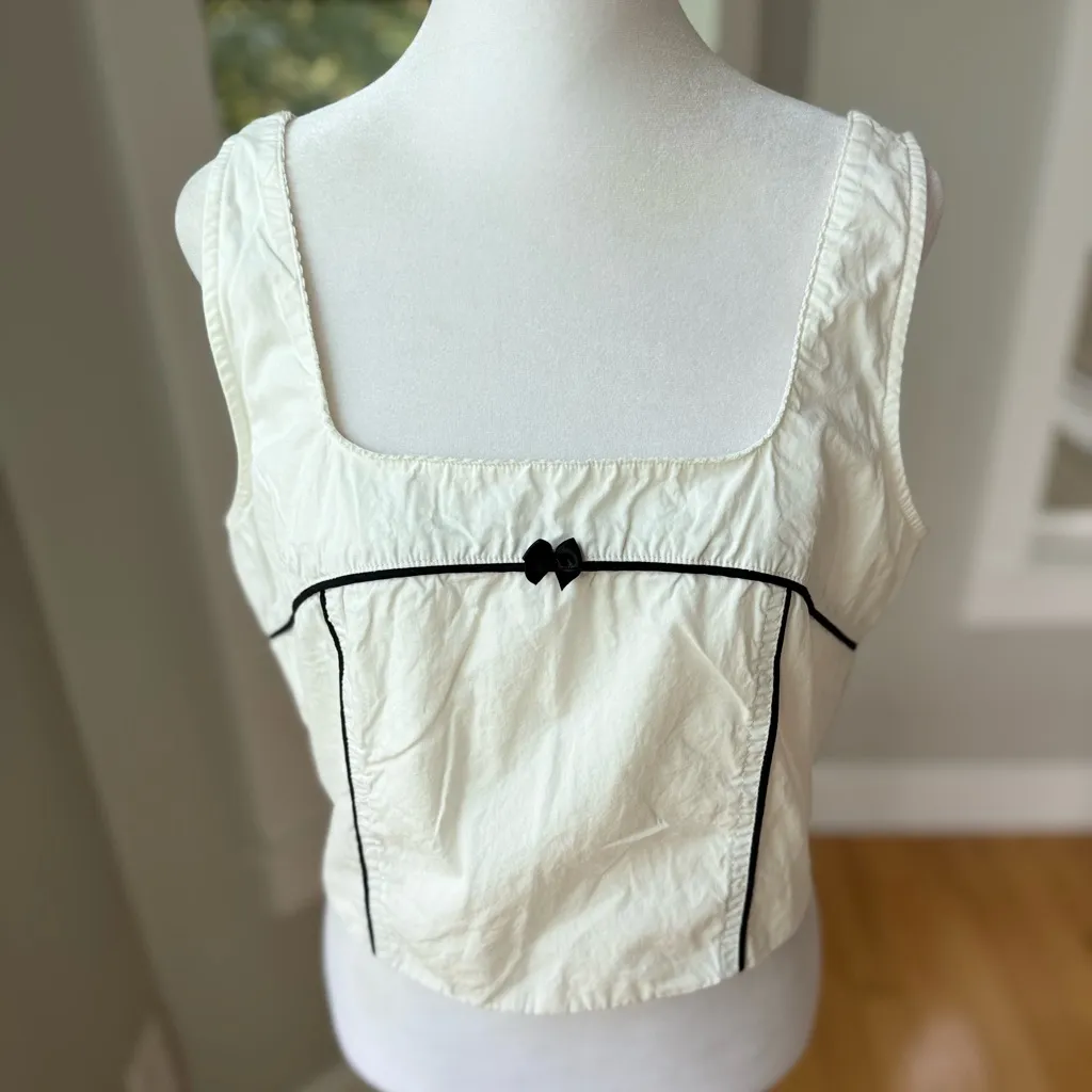 Forever 21 White Black Corset Style Bow Cotton Zip Back Cropped Tank Top Large - Image 11