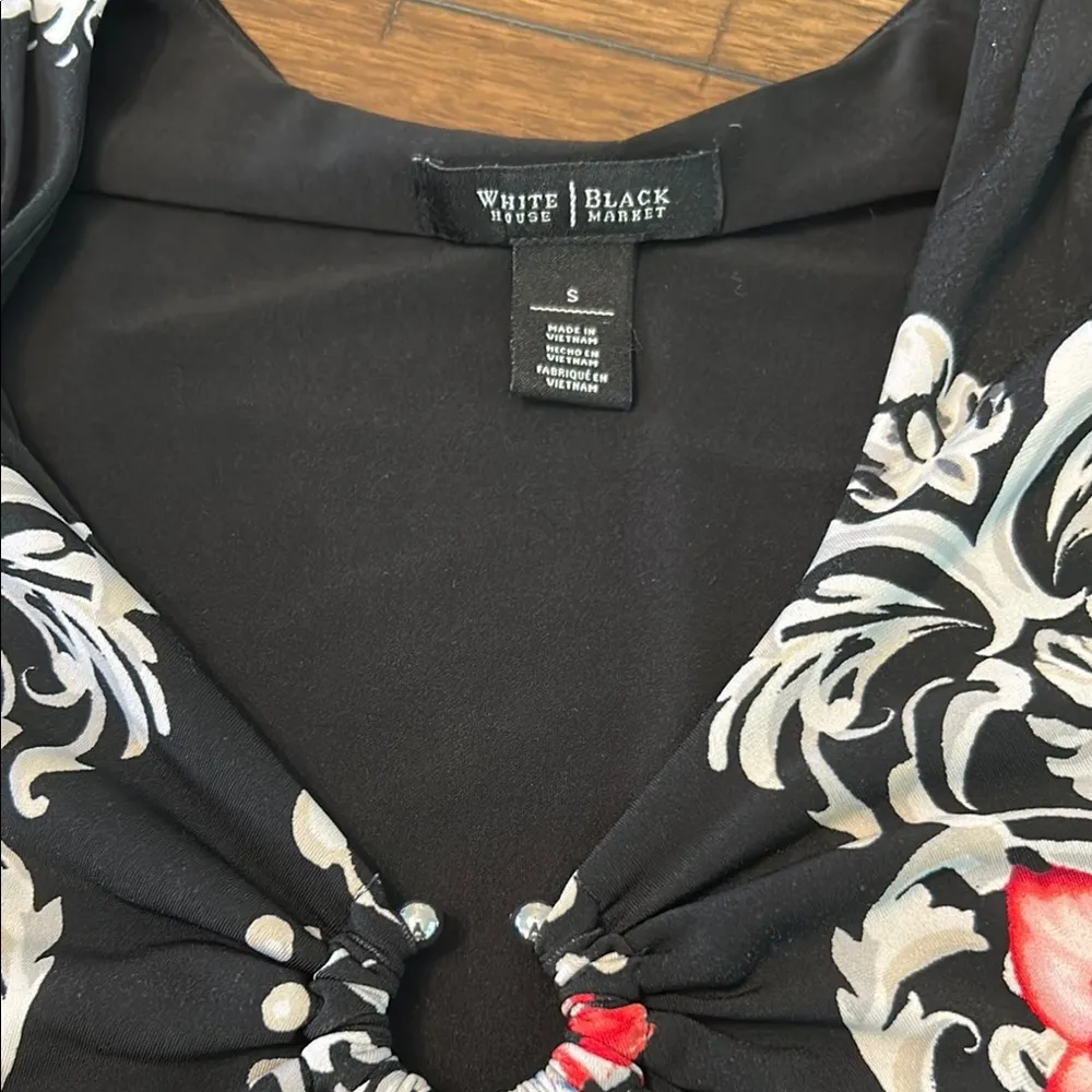 White House Black Market Floral Black and Red Top size small GUC - Image 2