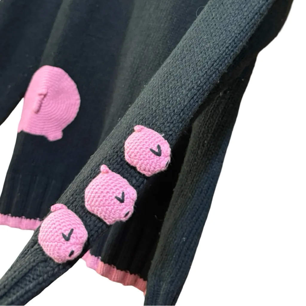 The Quacker Factory Vintage Black Pink Pig Quarter Zip Sweater - Image 2