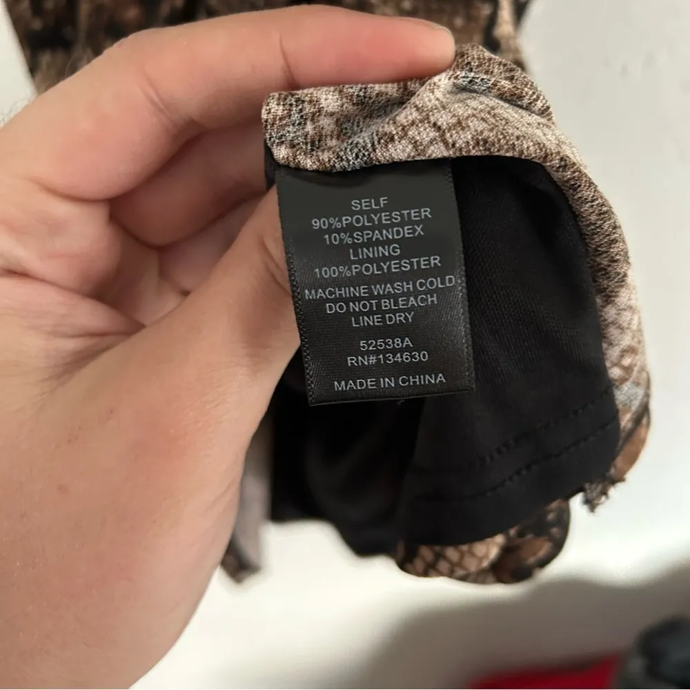 Sunday in Brooklyn Brown Tan SnakeSkin Sleeveless Mini Dress Cinched Waist Small - Image 4