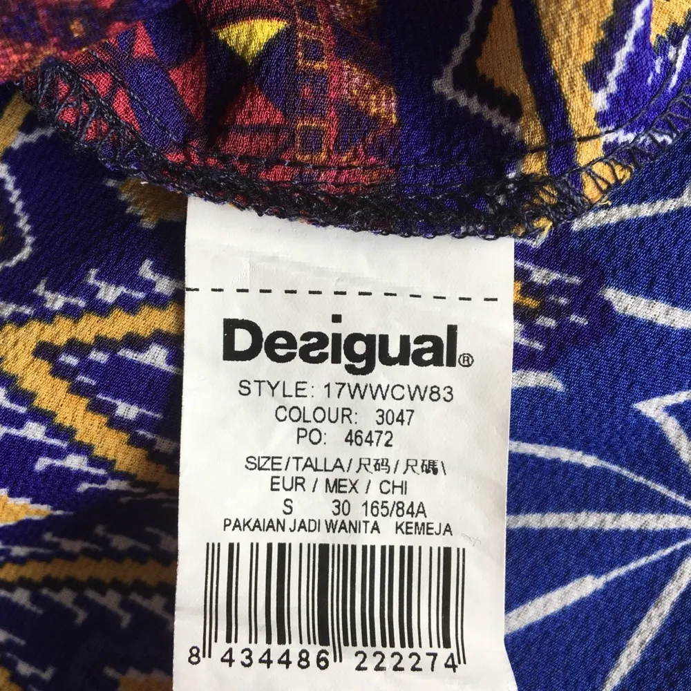 𑁍 Mona Fucsias Boho Lace Sleeve Printed Button Down Shirt 𑁍 Blue Pink - Image 8