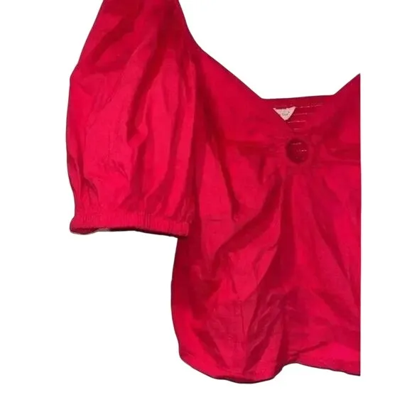 Romantic Puff Sleeve Crop Top with‎ Sweetheart Neckline in Pink Flame XL A30 - Image 5