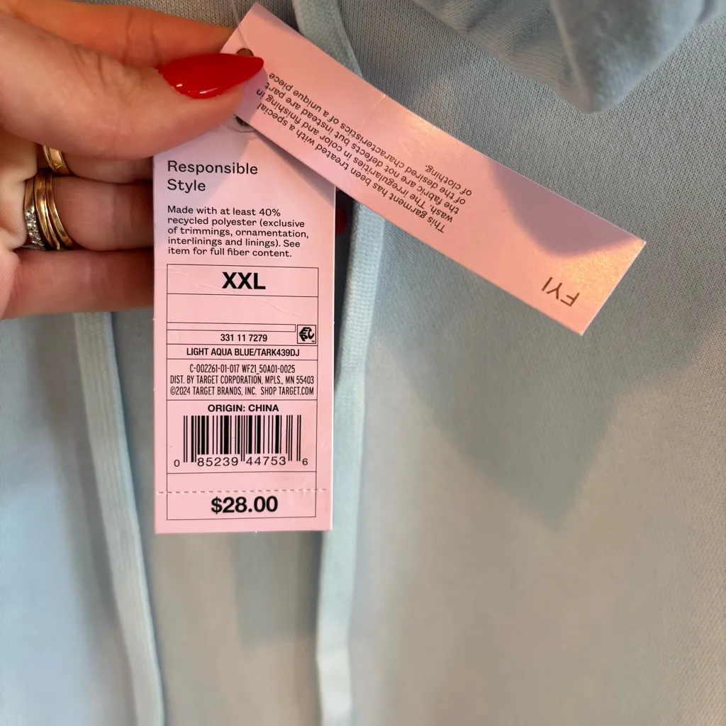 Wild Fable Light Aqua Blue Hoodie Sweatshirt Tie Dye Detail Women's Size XXL NWT - Image 6