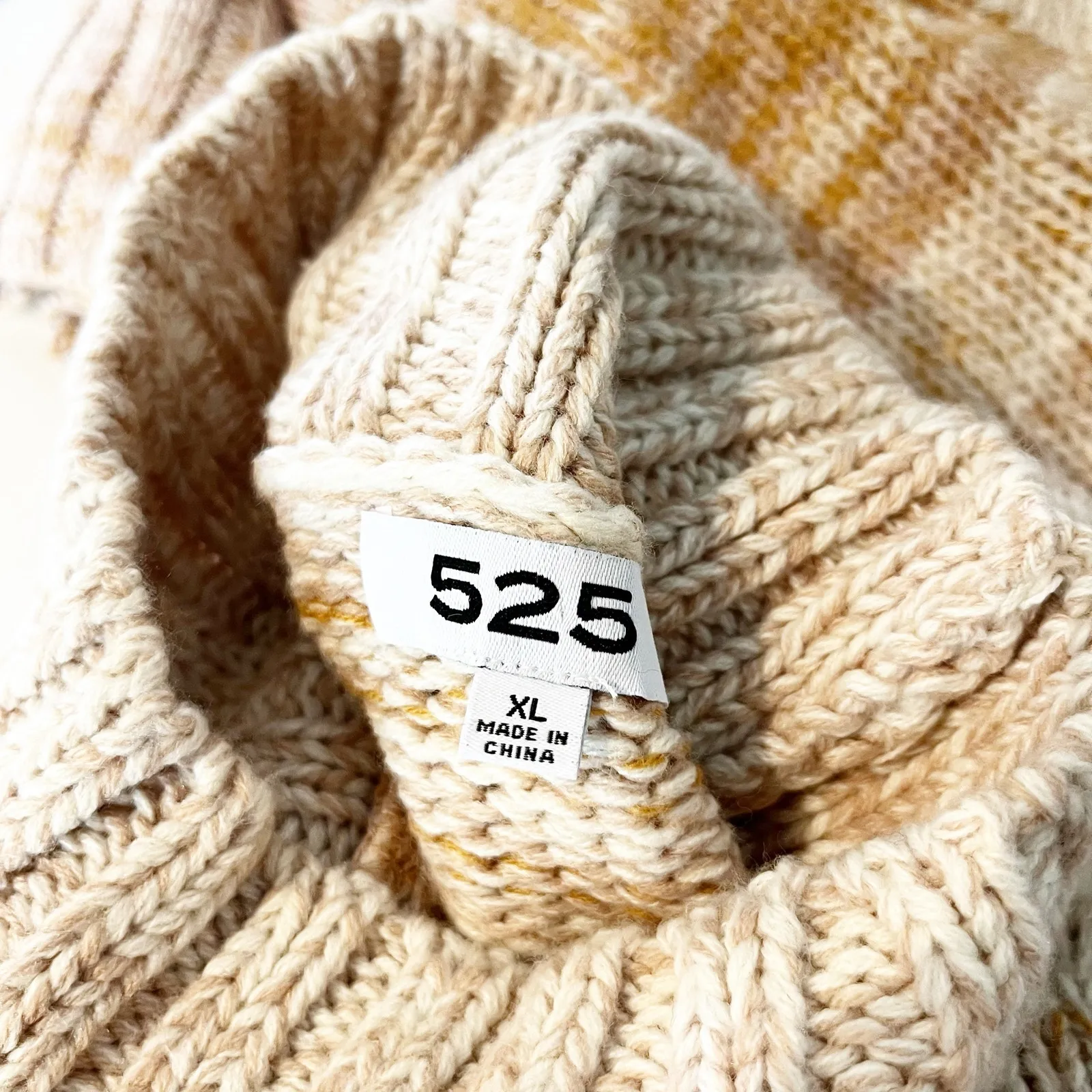 525 America Blair Shaker Knit Ombre Long Sleeve Turtleneck Sweater Beige XL - Image 3