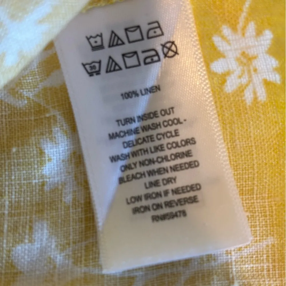 CYNTHIA ROWLEY 100% Linen Sleeveless Collared Midi Yellow‎ Floral Dress Size 8 - Image 6