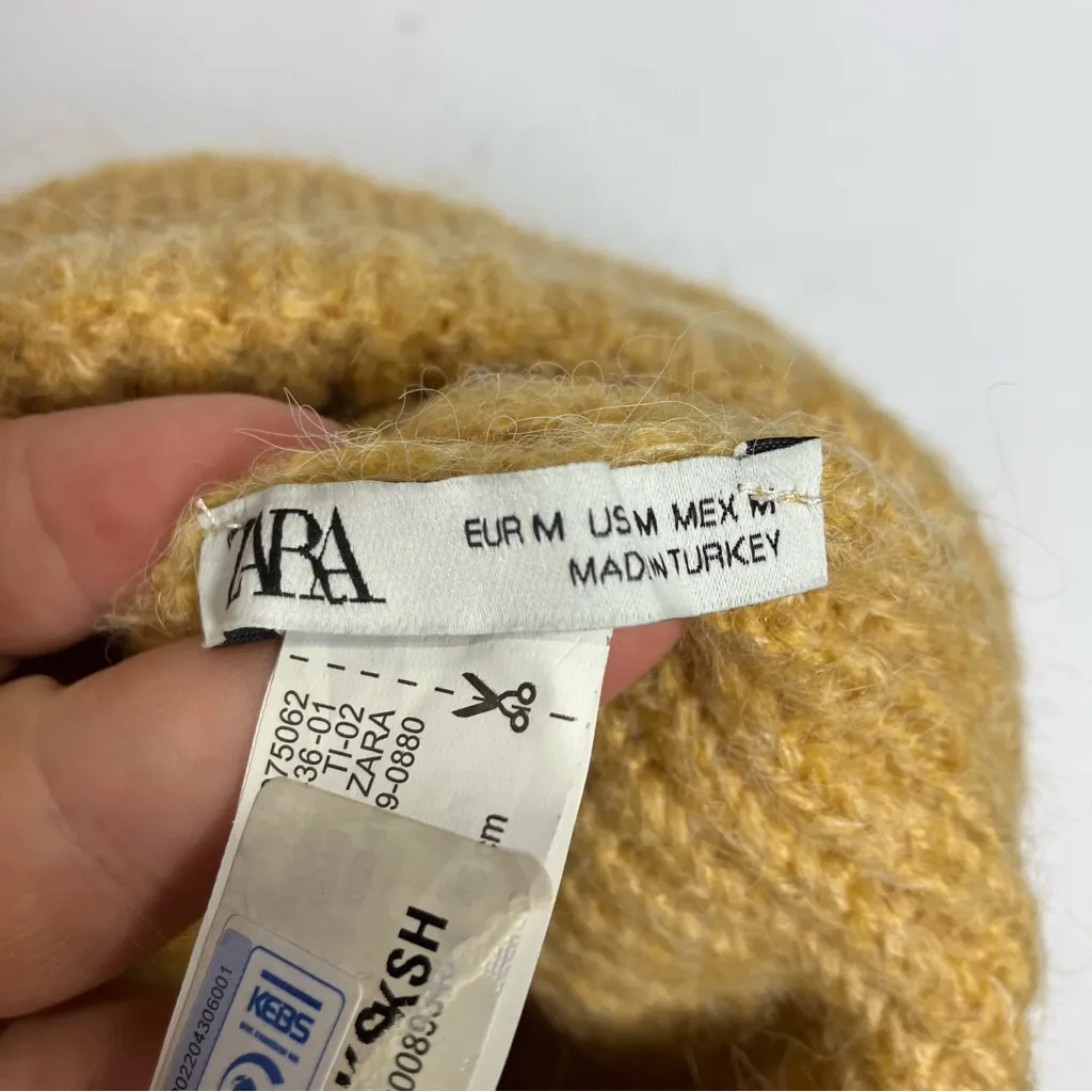 Zara knit beanie stocking hat casual trendy boho floppy yellow adult size medium - Image 3