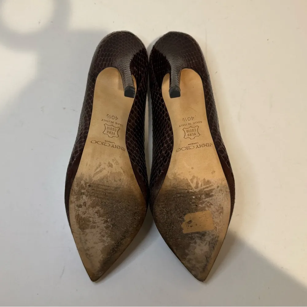 Jimmy Choo Tacco 120 Chocolate Brown Snakeskin Platform High Heels Pumps 40.5 - Image 11