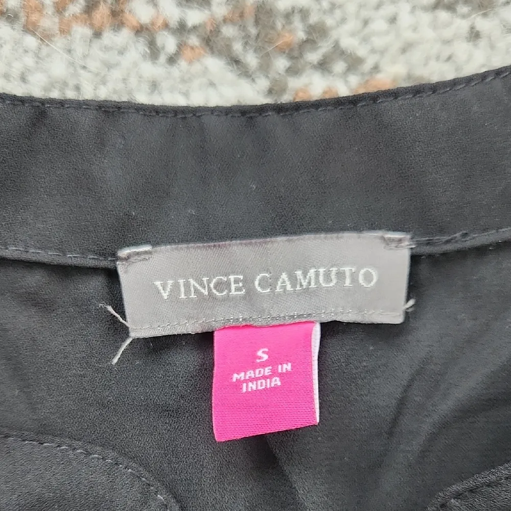 Vince Camuto Ruffle Sleeve Henley Blouse Black Small - Image 3