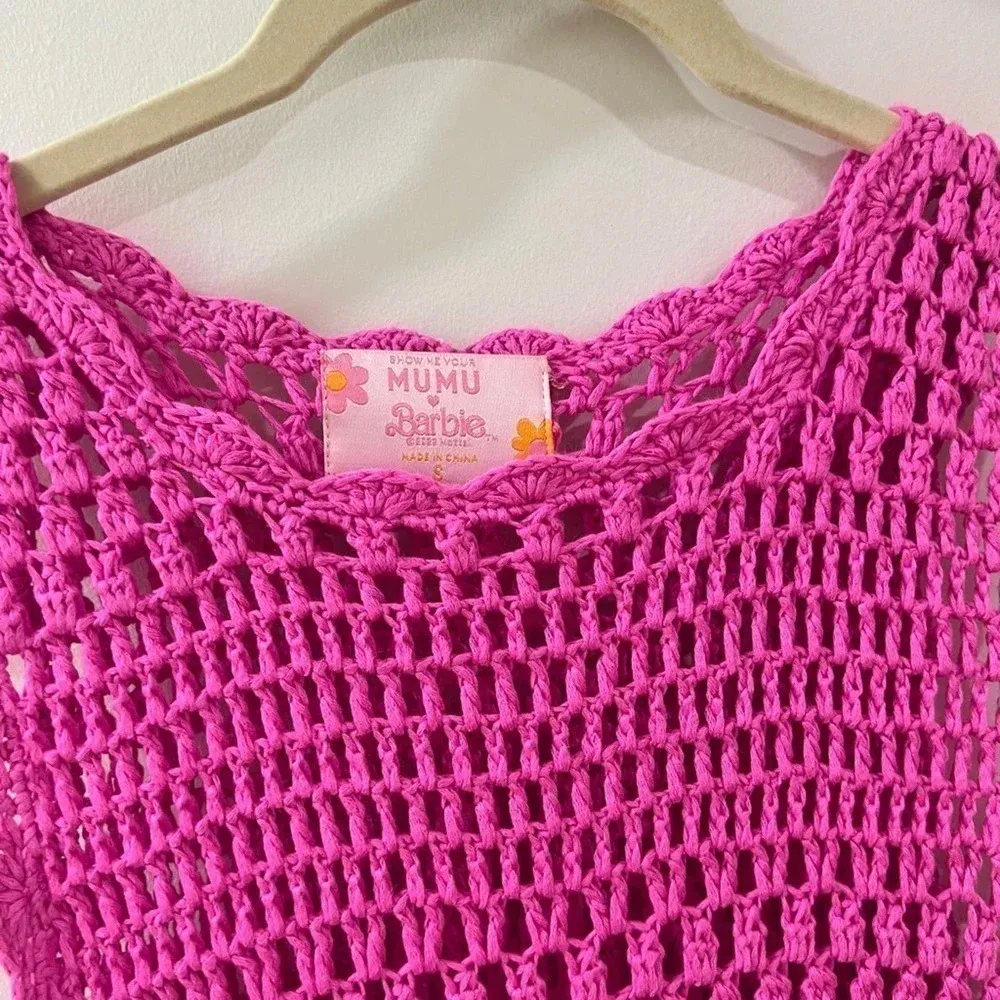 Show Me Your Mumu Crochet maxi dress coverup Barbie hot pink - Image 3