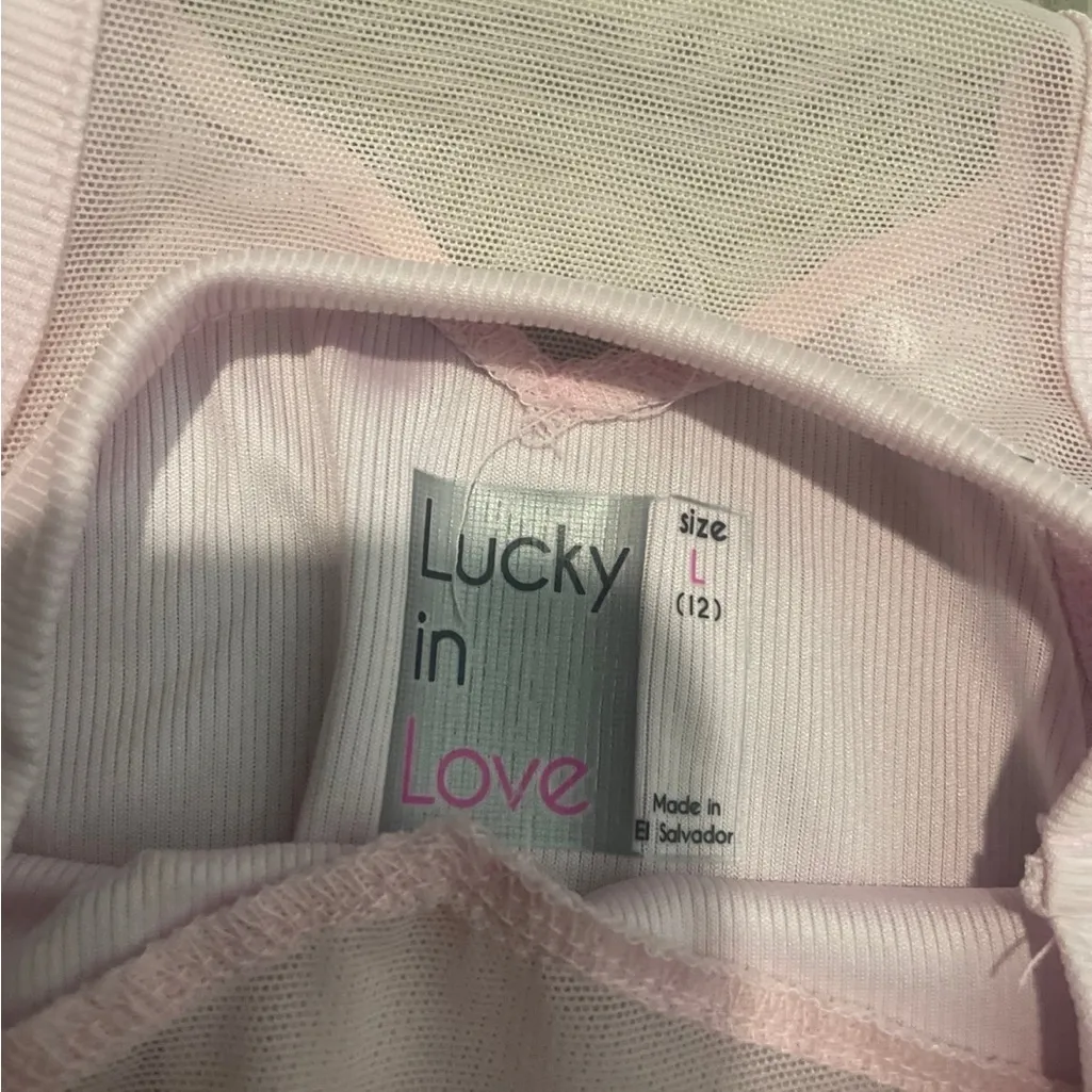 Lucky in Love Light Pink Mesh Tank Top Size L - Image 2