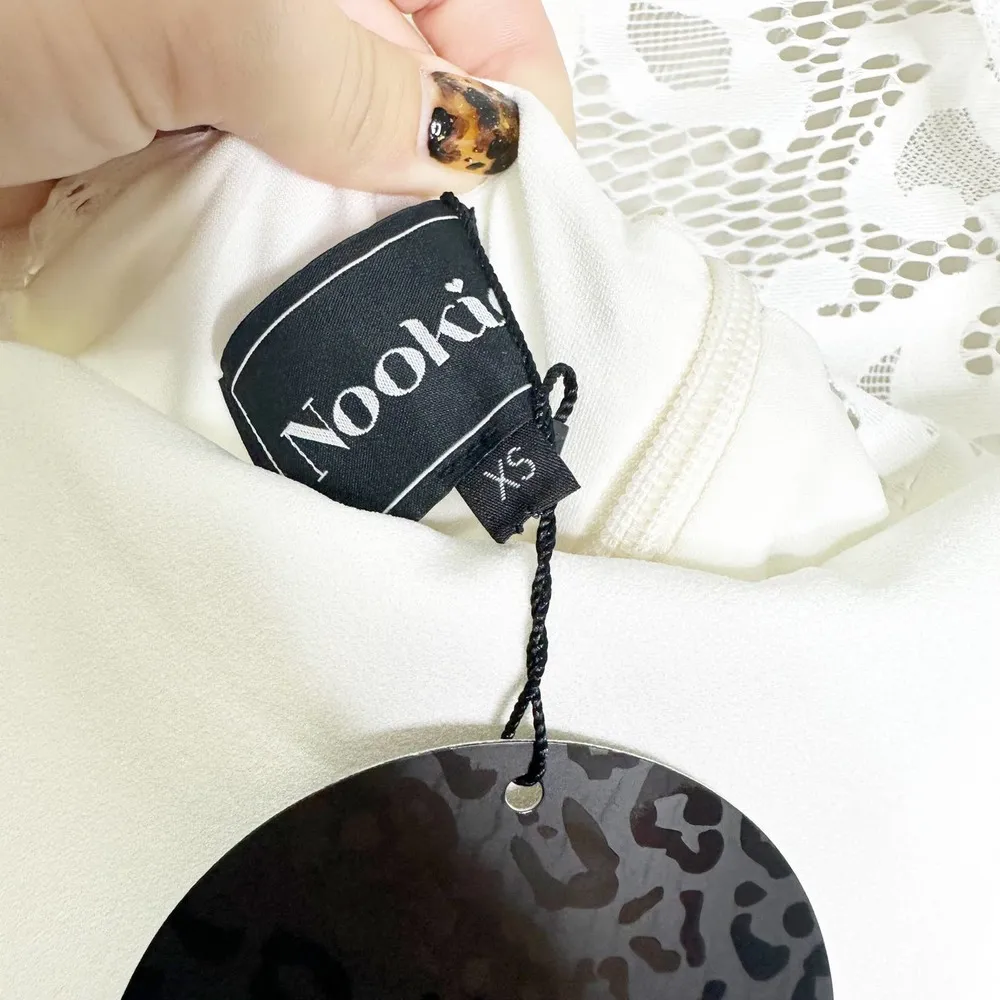 Nookie Womens Midi Dress Bodycon Lady Lace Long Sleeve Choker Neck White XS NWT - Image 6