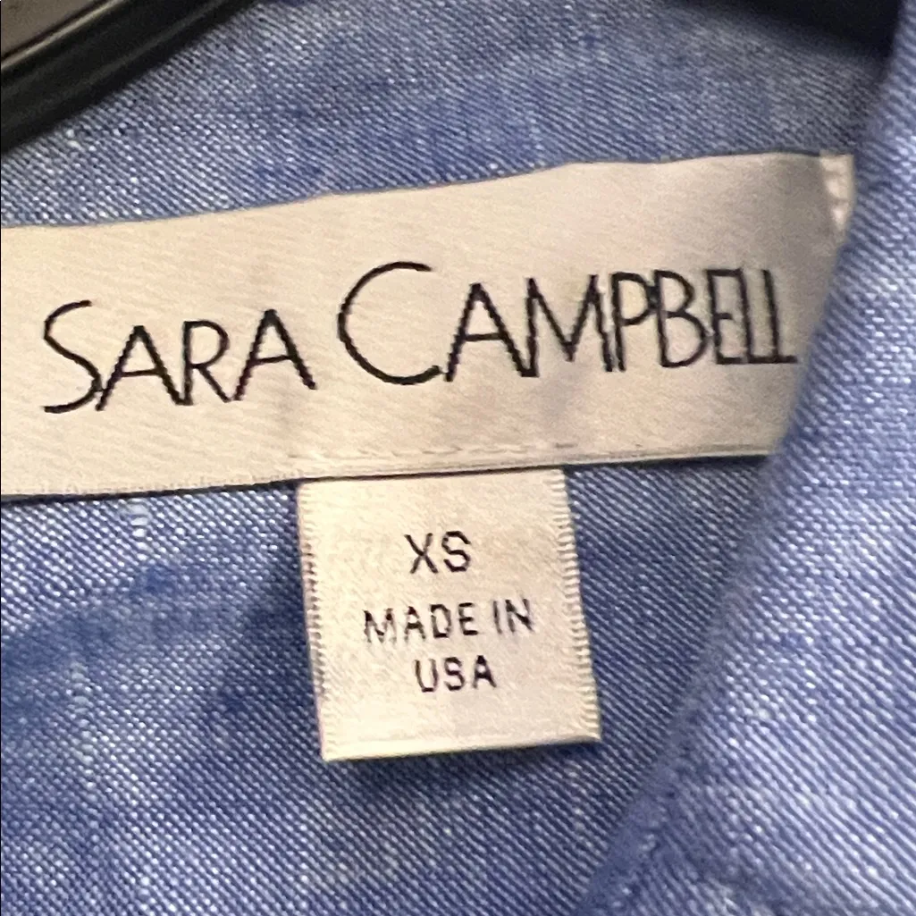 Sara Campbell The Hollie Blue Linen Midi Button Down Side Pockets Dress Size XS - Image 9