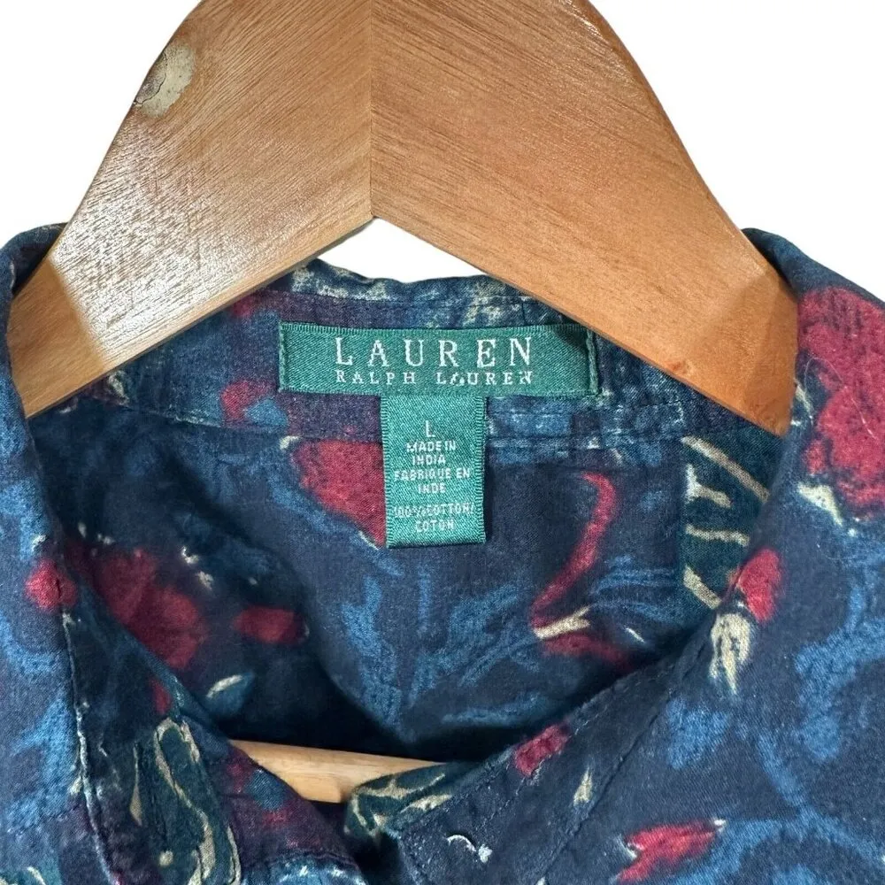 Vintage Lauren Ralph Lauren Womens Large Button Up Shirt Floral Cotton Collared - Image 6