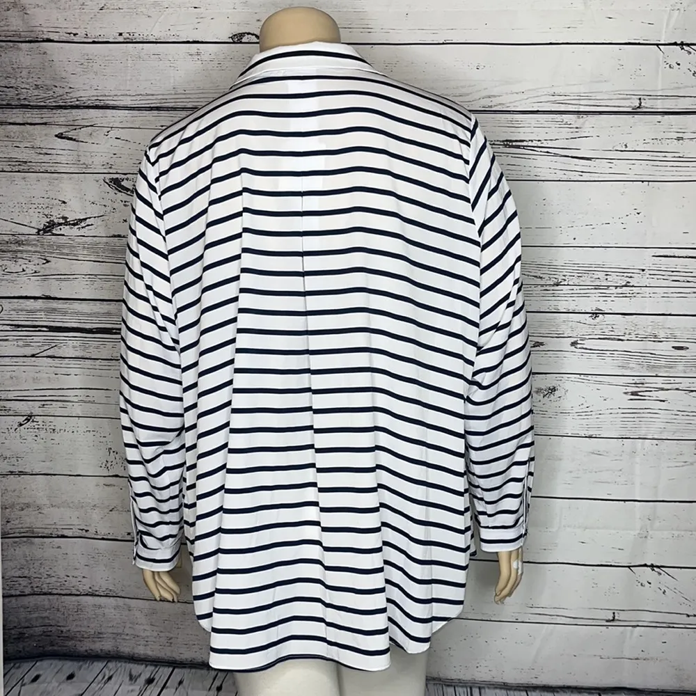 Jaclyn Smith NWT Size 3X Blue & White Stripe Decorative Button Up Blouse Top - Image 4