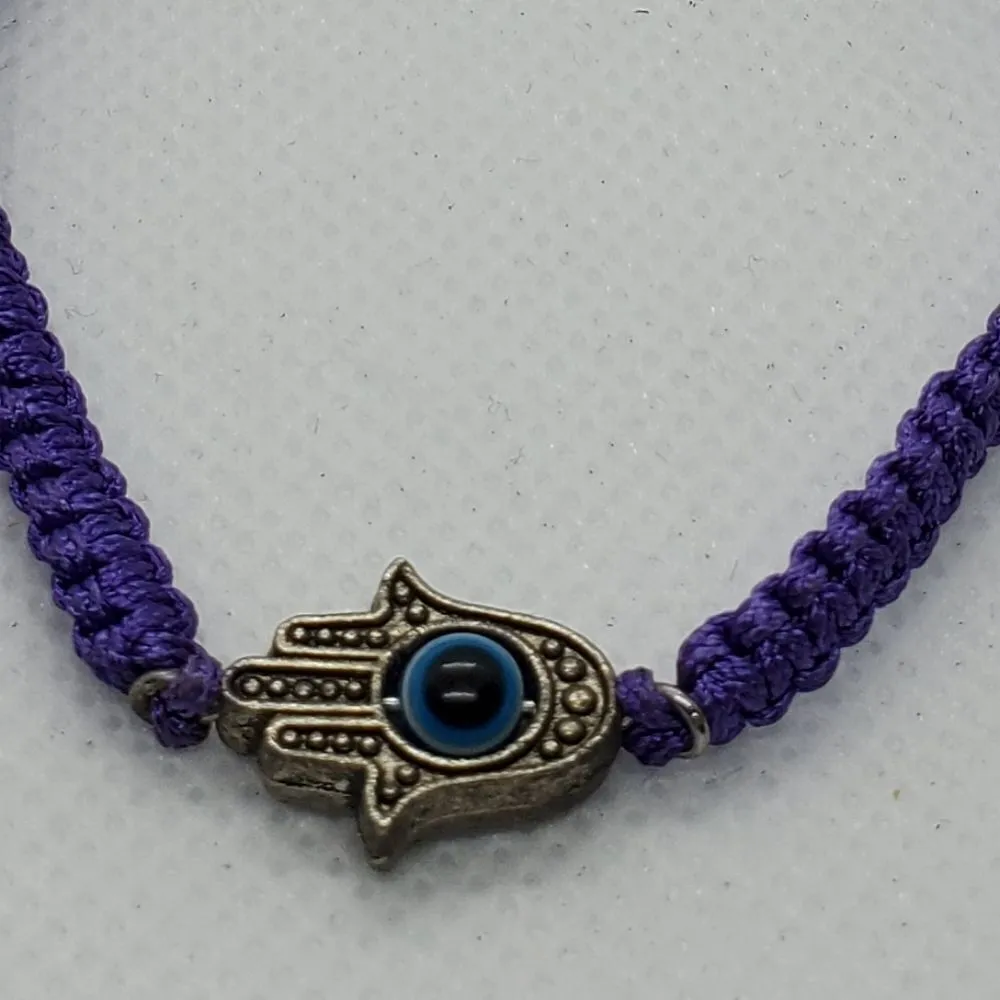 Purple Adjustable Hamsa Evil Eye Bracelet Purple - Image 3