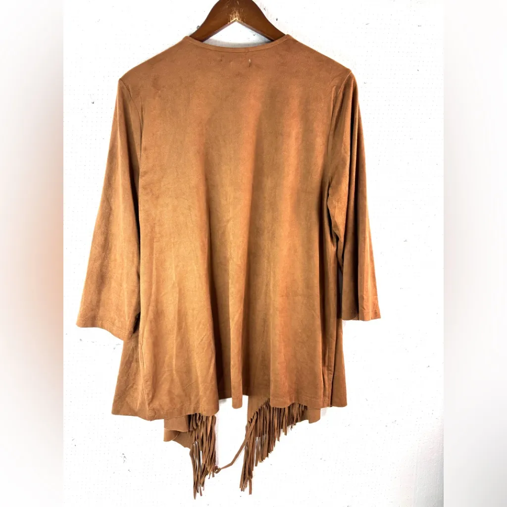 Studio JPR L Western Faux Suede Fringe Jacket Top Tan Size L - Image 3