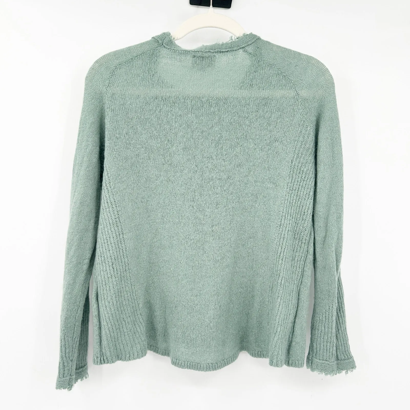 Lucky Brand Womens‎ Rayne Frayed Semi Sheer Wool Blend Knit Sweater Size M Green - Image 9