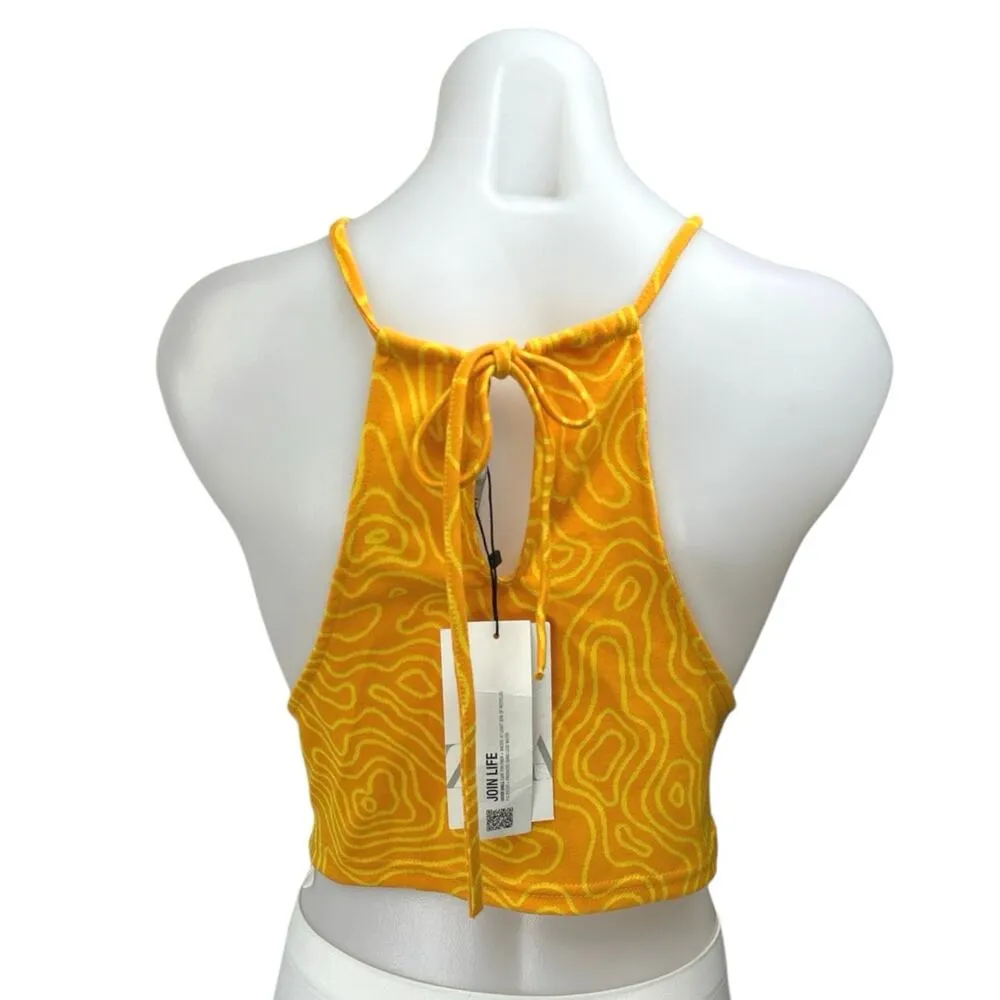 NEW Zara Orange Halter Printed Cutout Tie Hem Sleeveless Crop Top Size S - Image 2