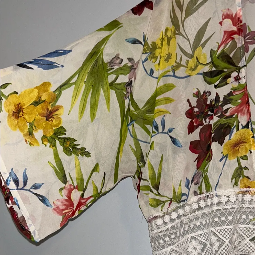 Timing Multicolor‎ Floral Sheer Blouse Cropped size M - Image 4