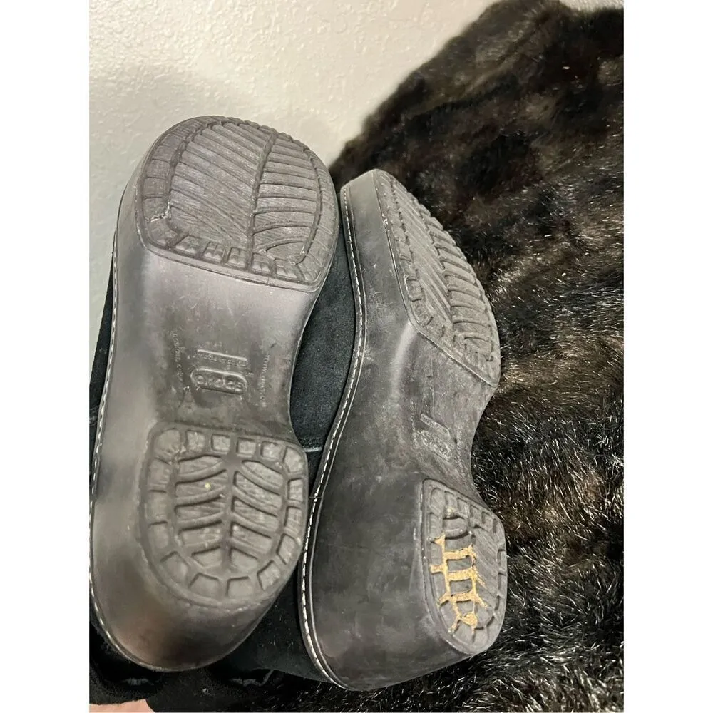 Crocs 11554 Winter Pull On Boots Black Suede Leather Knit Top And Buckle Size 9 - Image 4