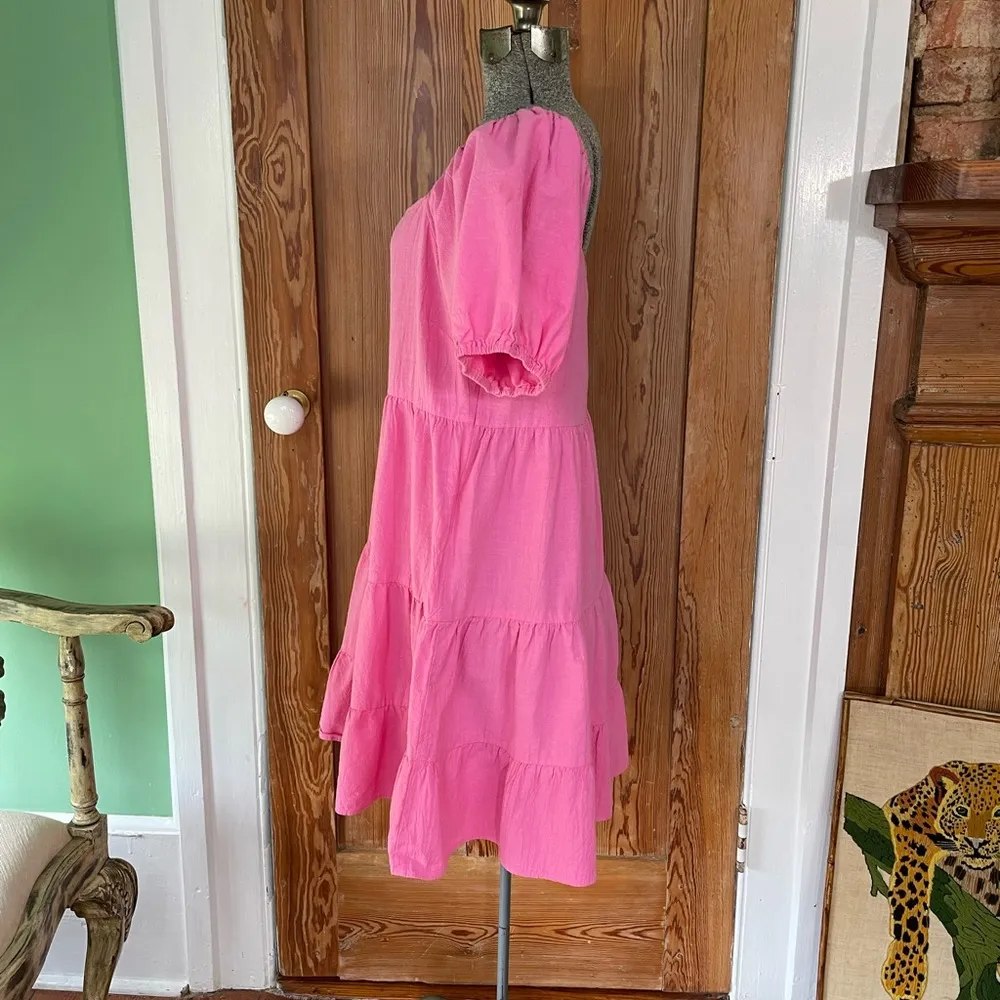 Luukse Bright Pink Tiered Babydoll Puff Sleeve Cottage Core Dress Sz XL - Image 9