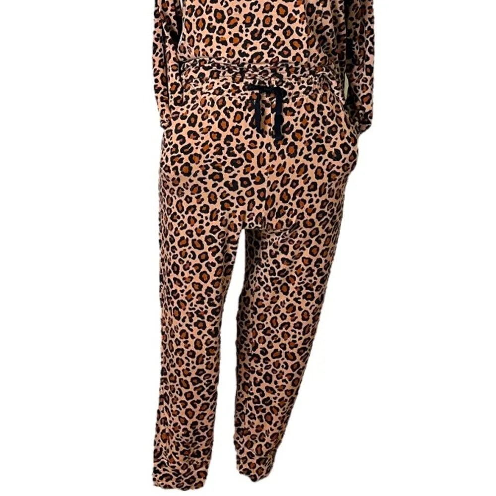 iRelax Pajama Set Jersey Knit Jogger Pant & Long Sleeve Top Leopard Women’s L/XL Brown - Image 9