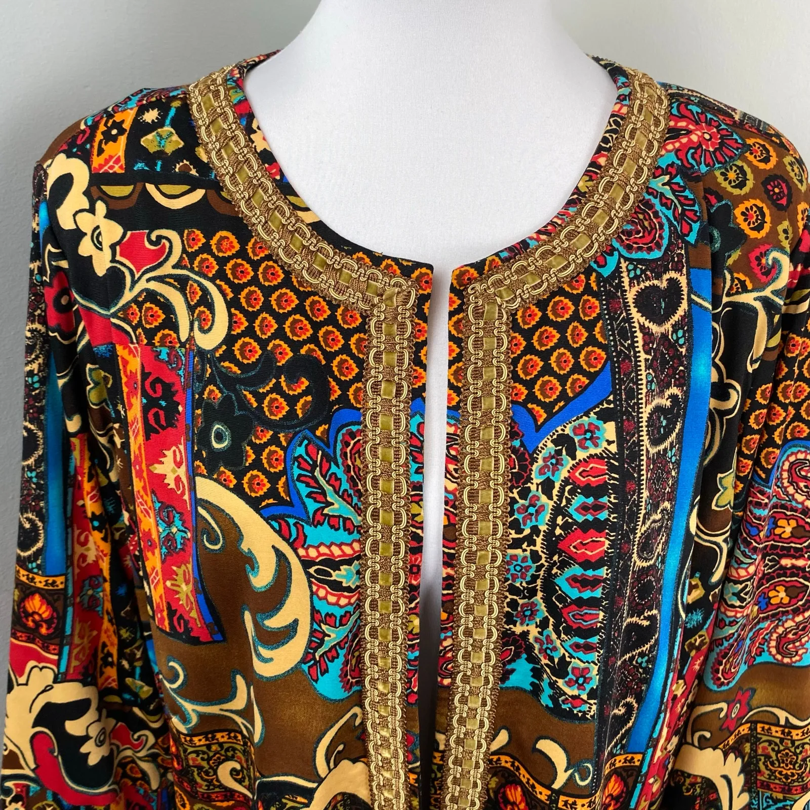 Vintage Joan Rivers Moroccan Flare Open Front Blazer Jacket Cardigan Artsy 1X Black Size XL - Image 2