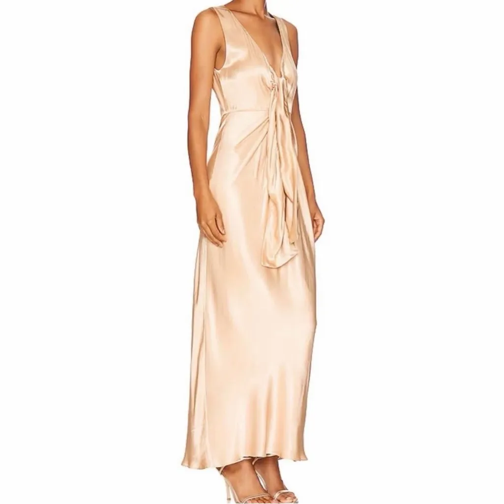 Shona Joy Felicity Sleeveless Plunge Tie Front Midi Maxi Dress in Porcini 8 - Image 9