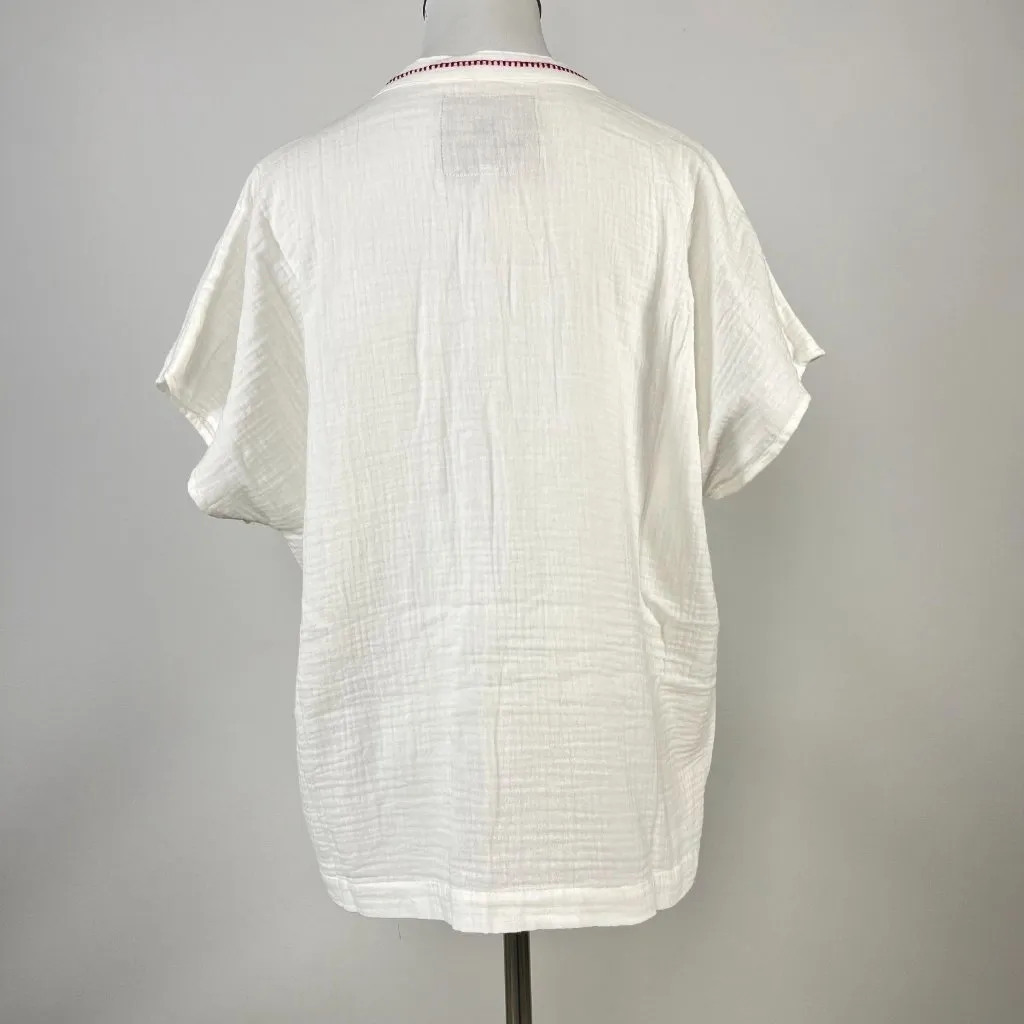 NWOT Johnny Was Cotton Embroidered Short Sleeve Blouse Boho Chic White Size S - Image 10
