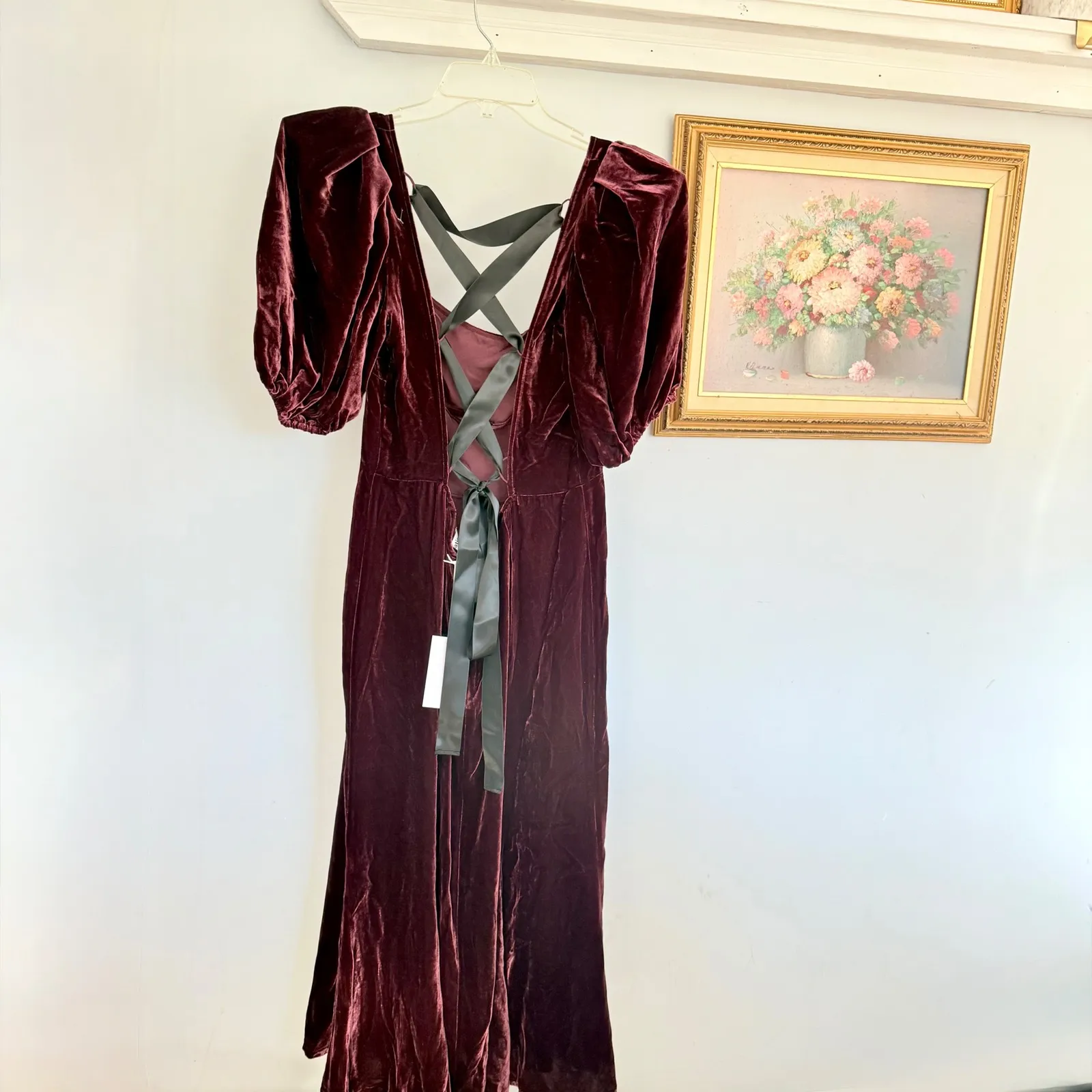 NWT Reformation Jocelyn Velvet Dress Size 12 Wine Holiday Open Back Midi Gown - Image 4