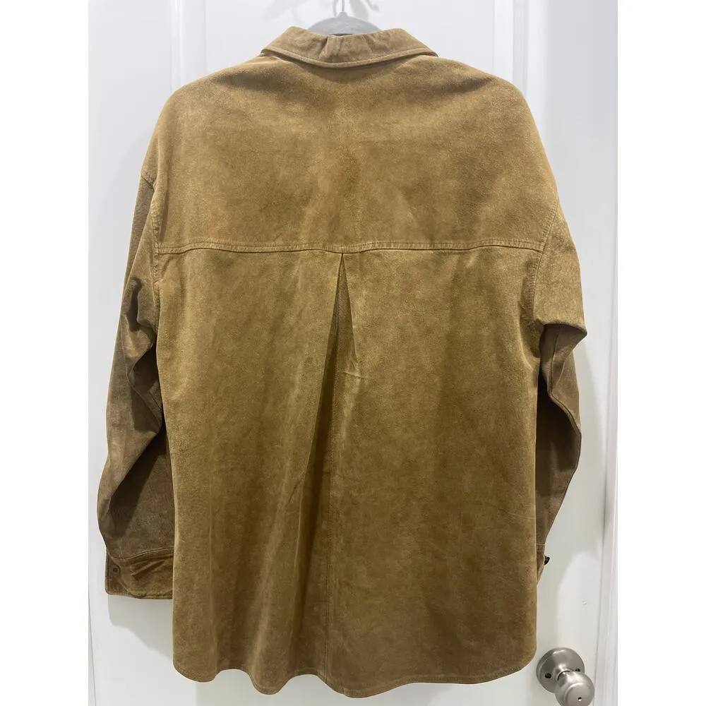 JH Collectibles Vintage Leather Suede Button Down Top Jacket w/ Gold Buttons 4 Tan - Image 4