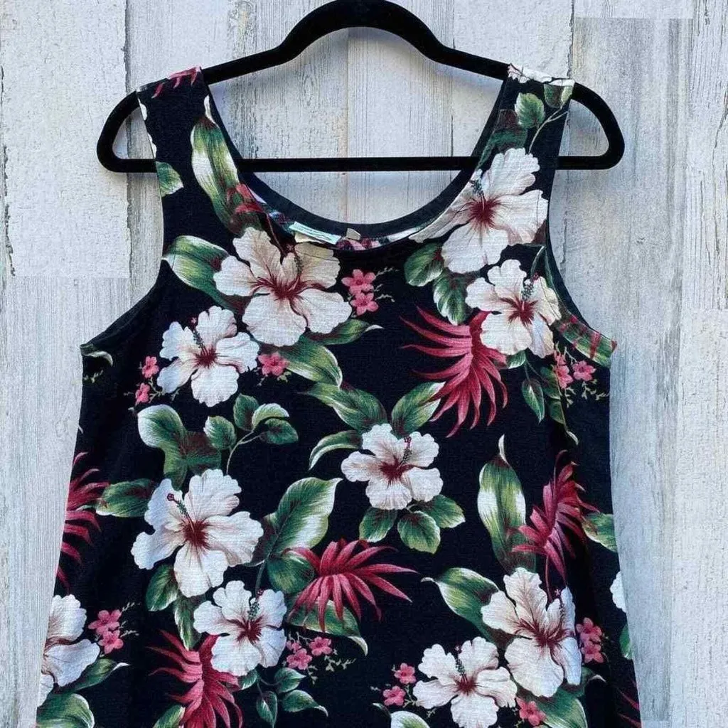 Sharkie Clothing Co. Hawaiian Dress Womens Large Black 100%‎ Cotton Vintage Green - Image 2