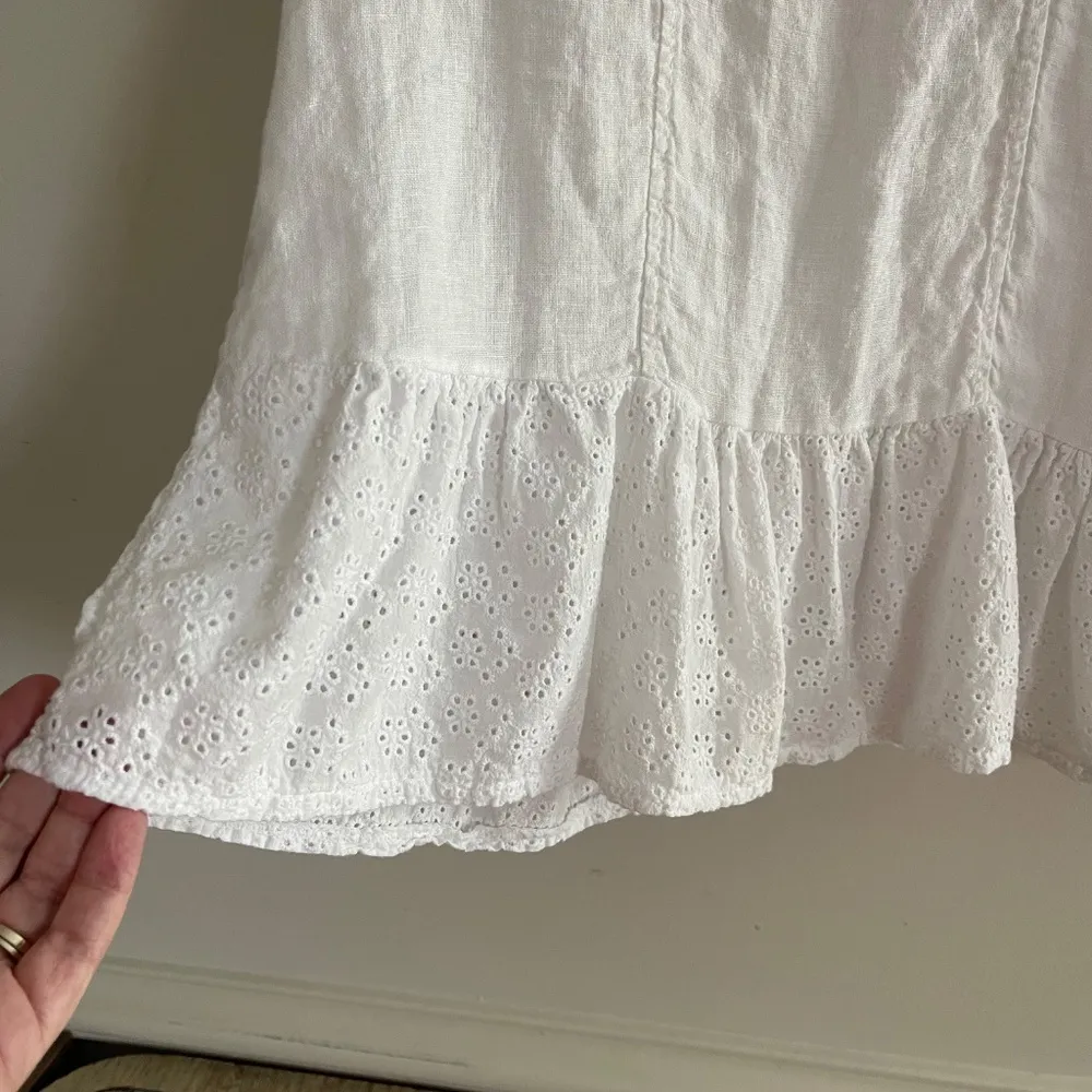 Lung O L'Arno Italian 100% Linen Top White Eyelet Peplum Small Trad Wife Coastal - Image 8