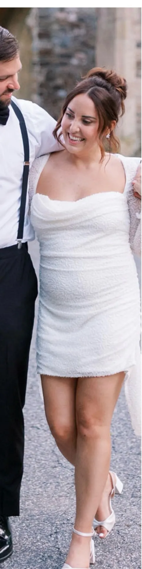 Long Sleeve Embellished Cowl Neck Mini Dress in White - Image 2