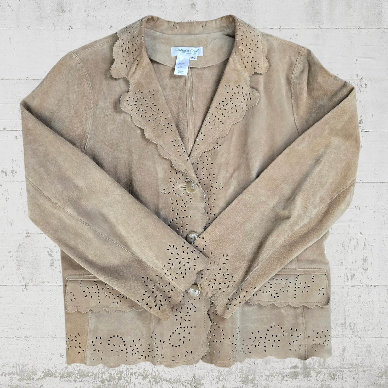 90s Vintage Tan Eyelet Lightweight Western Boho Leather Jacket Size Large Petite - Image 11