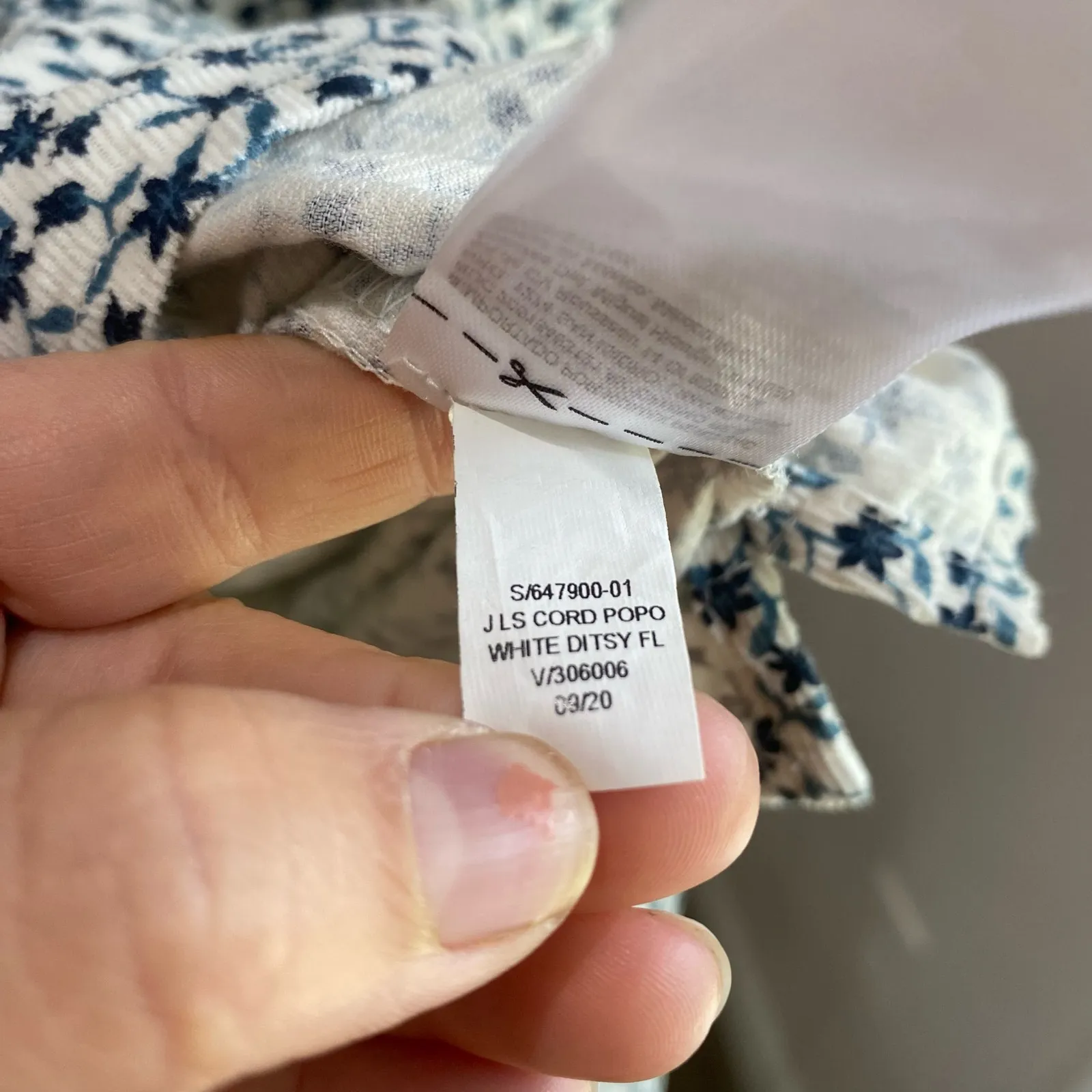 Old Navy Blue Ivory Ditsy Floral Corduroy Tie Sleeve Top Size XL - Image 10